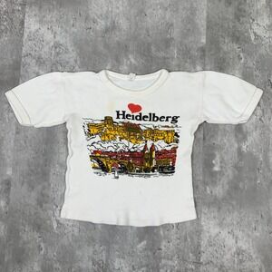 Vintage Heidelberg Germany Sweatshirt Kids 5-6 White Ringer Pullover 60s 70s